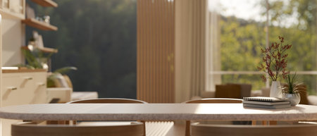 Empty space for displaying your product on a beautiful dining table in a cozy Scandinavian dining...