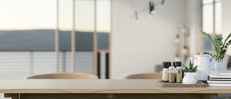 Close-up image of a copy space for displaying your product on a wooden tabletop with accessories in...