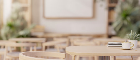 A close-up image of a copy space for display products on a wooden table in a beautiful minimalist...
