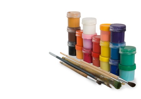 colouring with tubes and brushes. Isolated over white