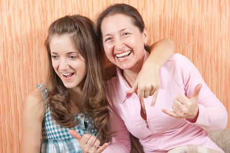 Mother and her teen daughter. modern  family