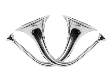 Silver coach horns. Isolated on white with clipinh pathの写真素材