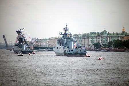 St. Petersburg, Russia - July 30, 2017: Celebration of   parade in honor of   Navy Day on   Neva embankmentのeditorial素材