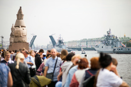 St. Petersburg, Russia - July 30, 2017: Celebration of   parade in honor of   Navy Day on   Neva embankmentのeditorial素材