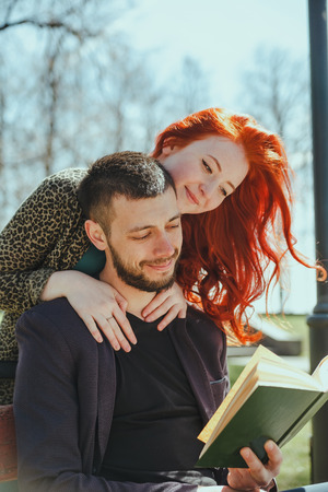 Romantic couple on   date in   spring afternoon.の写真素材