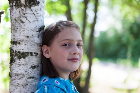 Summer portrait of  nine year old  girl in   villageの写真素材