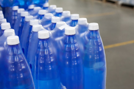 Pure bottled water in bottles for sale on store shelfs