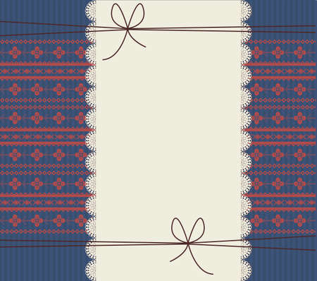 Greeting card with lace frame and stylish ornament.Retro frame with cute bows for your designs.のイラスト素材