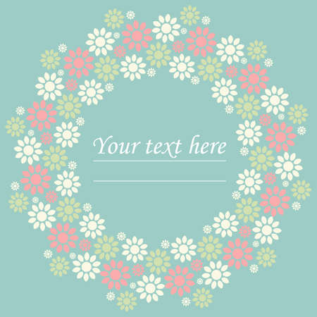 Decorative circle frame with cute flowerscan be used for greeting card, baby shower invitation, wedding invitation and more designs.のイラスト素材
