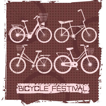 Retro bicycles with red background. Stylish postcard for your designs. Vector image.のイラスト素材