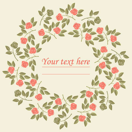 Perfect circle frame with colorful roses and leaves can be used for greeting card, baby shower invitation, wedding invitation and more creative designs.のイラスト素材