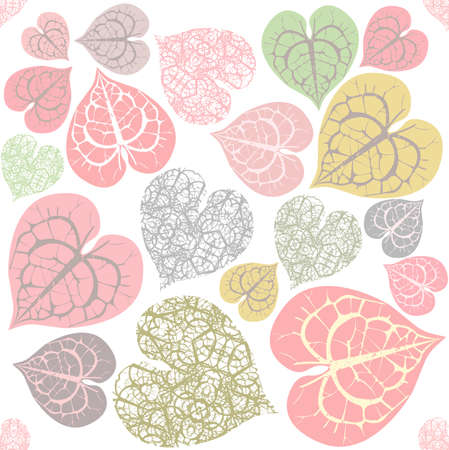 Seamless Pattern with pink leaves and decorative elements. Template for design fabric, covers and wrapping paper.のイラスト素材