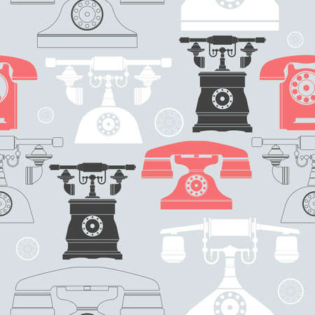 Seamless pattern with colourfull vintage old telephones. Stylish template can be used for linen, tile, cover, design fabric and more designs.のイラスト素材
