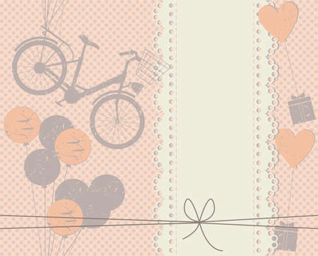 Elegant cover with lace frame, balloons, gifts and hearts. Stylish frame can be used for wedding invitation, Valentine's greeting card, baby shower card and more designs.のイラスト素材