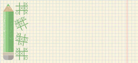 Back to school Background with green pencil. Decorative Notepad Notebook in a Cage for your designs. Vector side frame.のイラスト素材