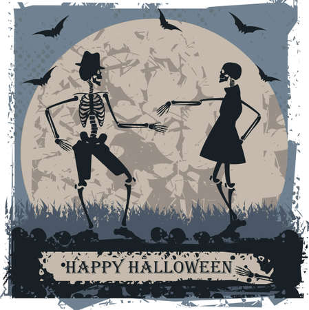 Halloween greeting card with couple skeletonVector image can be used for Halloween greeting card, posters, banners and invitation.のイラスト素材