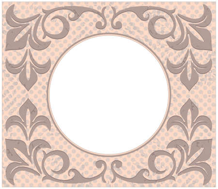 Retro circle frame with stylish vintage ornament and floral elements.Can be used for  greeting card, invitation, poster,のイラスト素材