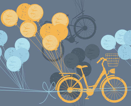 Stylish seamless pattern with retro bicycles and balloons.Cute background for your designs.のイラスト素材