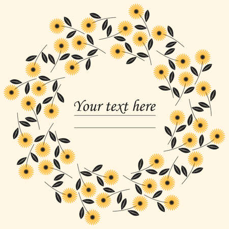 Stylish circle frame with chamomile flowers can be used for greeting card, baby shower invitation, wedding invitation and more creative designs.のイラスト素材