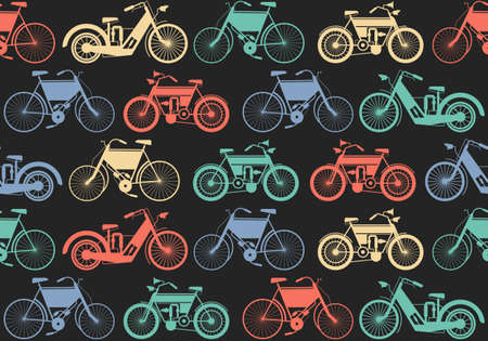 Stylish seamless pattern with colorful retro bicycle. Perfect background for wallpaper, greeting card, paper, linen,  tissue, design fabric and more creative designs.のイラスト素材