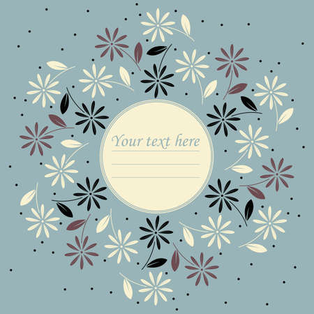 Cute circle frame with colorful chamomile flowers and leaves can be used for greeting card, baby shower invitation, wedding invitation and more creative designs.のイラスト素材