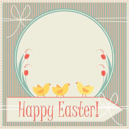 Happy easter greeting card with little chickens can be used for greeting card.のイラスト素材