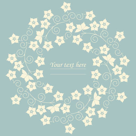 Decorative circle frame with curls and flowers can be used for greeting card, anniversary, birthday card, invitation, cover and more creative designs.のイラスト素材