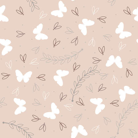 Cute seamless pattern with white butterflies and plants can be used for design fabric, textile, linens and more creative designs.のイラスト素材