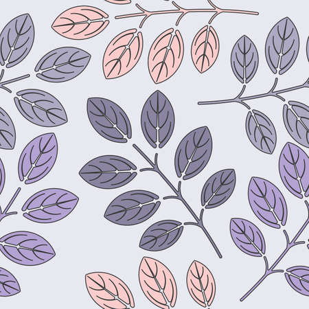 Seamless pattern with colorful leaves on light grey background can be used for design fabric, wrapping paper, package, covers, linen and more ideas.のイラスト素材