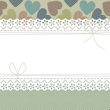 Beautiful lace frame with colorful hearts, bows and polka dots can be used for wedding invitation, Valentine's greeting card, baby shower and more designs.のイラスト素材