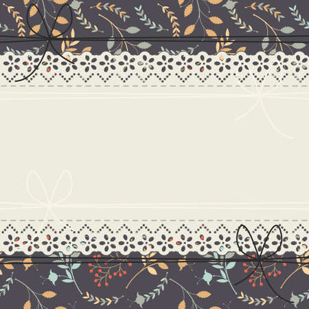 Beautiful lace frame with cute plants, flowers and bows can be used for greeting cards, wedding invitations, baby shower and more creative designs.のイラスト素材