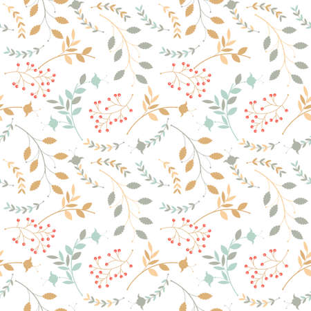 Colorful seamless pattern with different silhouettes of branches, leaves and flowers can be used for your creative ideas. Vector template.のイラスト素材