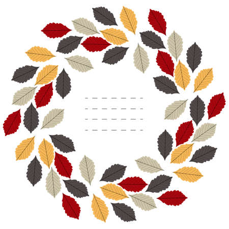 Decorative round frame with colorful autumn leaves isolated on white background can be used for greeting card, baby shower card, invitation, cover and more designs.のイラスト素材