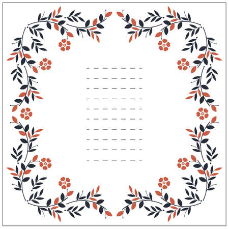 Square frame with leaves and flowers isolated on white background can be used for greeting card, baby shower card, invitation, cover and more designs.のイラスト素材