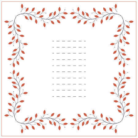 Square frame with red leaves isolated on white background. Design for wedding invitations, greeting cards and more creative designs.のイラスト素材