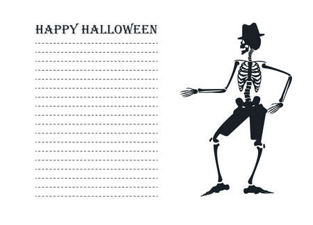 Vector image with silhouette of skeleton. Illustration can be used for Halloween greeting card, posters, banners, invitation and more designs.のイラスト素材