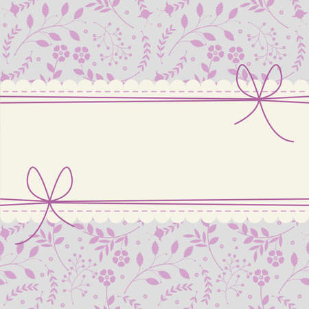 Stylish lace frame with purple plants, flowers and bows can be used for wedding invitations, greeting cards , baby shower and more creative designs.のイラスト素材