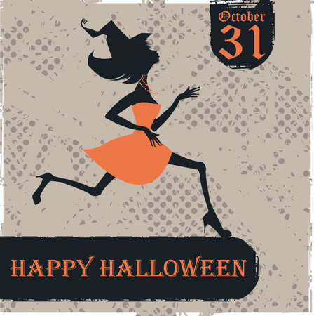 Halloween card with witch silhouette. Illustraytion can be used for greeting cards, posters and banners.のイラスト素材