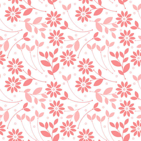 Seamless pattern with pink flowers and leaves isolated on white background can be used for surface textures, textile,linen, kids cloth, pattern fills, page backgrounds and more designs.のイラスト素材