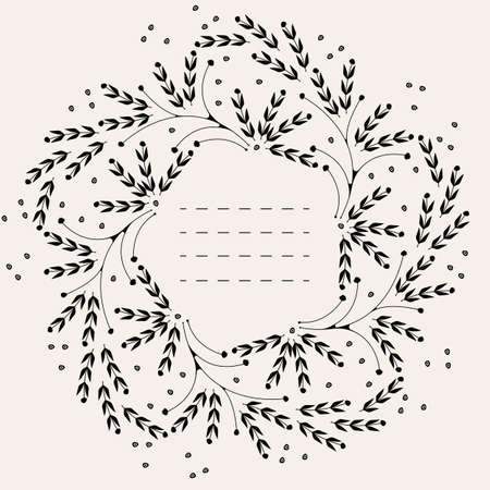 Circle frame with decorative branches can be used for greeting card, baby shower invitation and more creative designs.のイラスト素材