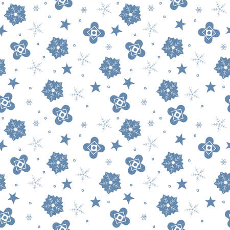 Winter seamless pattern with snowflakes, stars and flowers isolated on white background for your creative designs.のイラスト素材