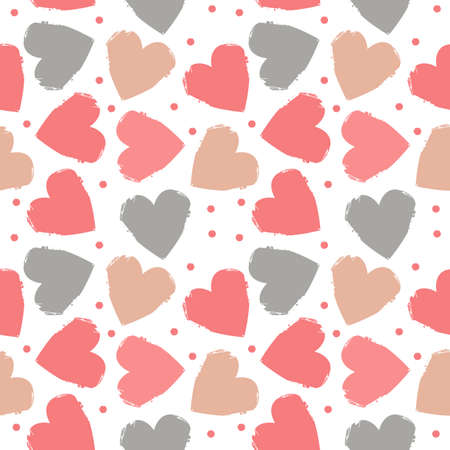 Seamless pattern with grunge colorful hearts on Valentine's day. Vector template with trendy colors...