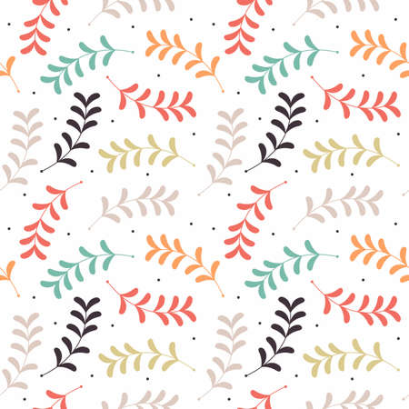 Colorful seamless pattern with decorative plants isolated on white background. Spring pattern.のイラスト素材