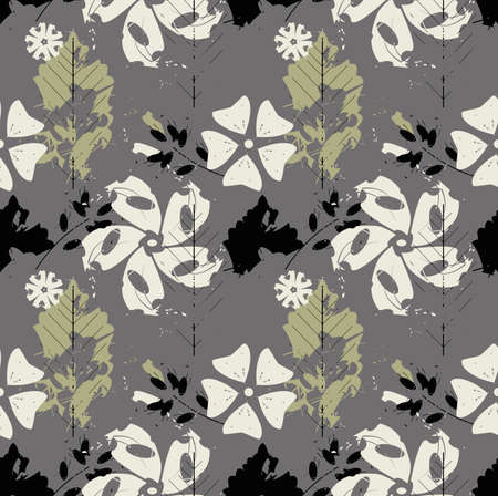 Stylish oak leaves and flowers pattern design template.のイラスト素材
