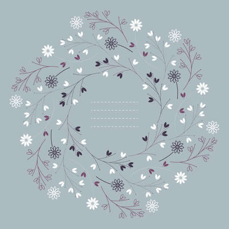 Cute round frame with elegant flowers can be used for greeting cards, baby shower or wedding invitations and more creative designs.のイラスト素材
