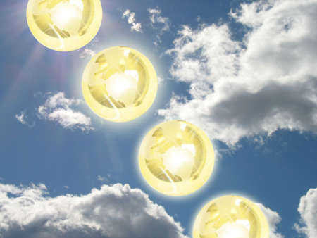 glowing globes in the skyの写真素材