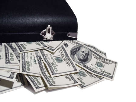 suitcase full with 100 dollar billsの写真素材