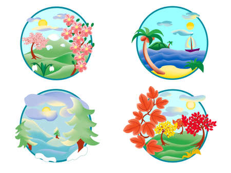 four seasons represented as icons and isolated over whiteのイラスト素材
