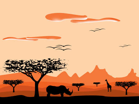savanna sunset in africaのイラスト素材
