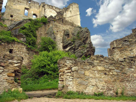 the ruined castle fortress in Durnsteinの写真素材